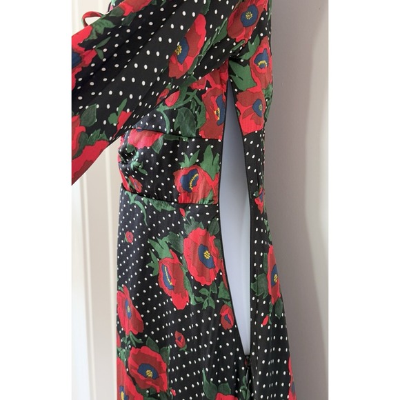 FREE PEOPLE Morning Light Satin Mini Dress in Black Poppy Floral/Polka Dot Sz 8 - Picture 8 of 16
